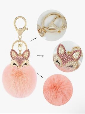 2/$25 Pink Fox Pom Pom Keychain Bag Charm (yellow one)